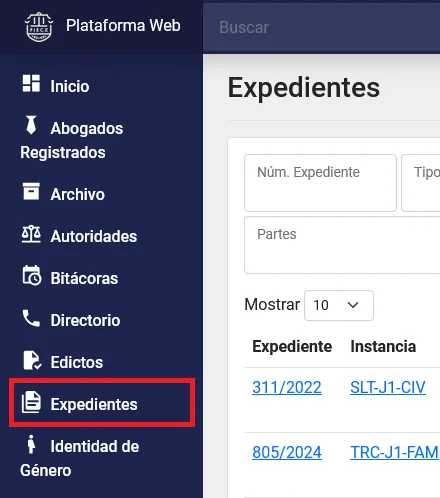 módulo de expedientes
