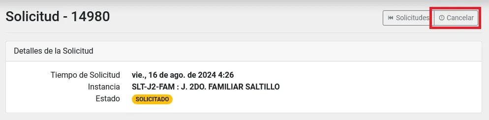 Botón cancelar solicitud