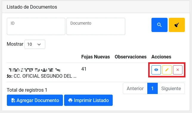 Acciones de Documentos anexos